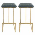 Payasadas Quincy Leather Bar Stools with Gold Metal Frame Peacock Blue - Set of 2 PA3034491